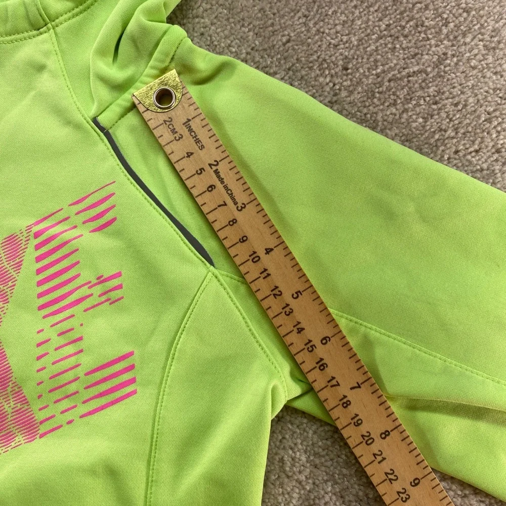 Nike‎ Hoodie Kids XS Neon Green Therma-FIT Fleece Graphic Sweatshirt 678593-367
